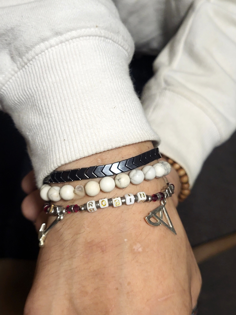 Unisex White Howlite and Silver Tools Charm Bracelet Set - Picture 2 of 2